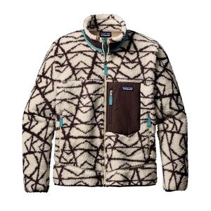 Patagonia Retro-X Deep Pile Fleece Jacket Pine Stamp Brown Cream Small EUC